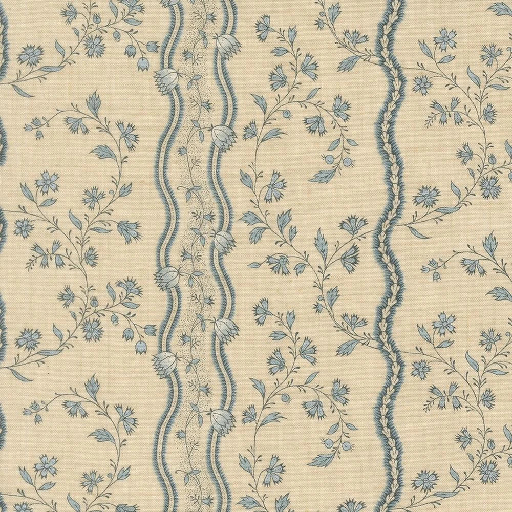 Fleur De Paris French General - Jonquille Floral Stripe Pearl - French Blue